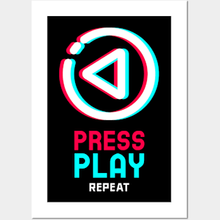 PRESS PLAY REPEAT - GAMER Posters and Art